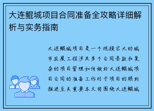 大连鲲城项目合同准备全攻略详细解析与实务指南